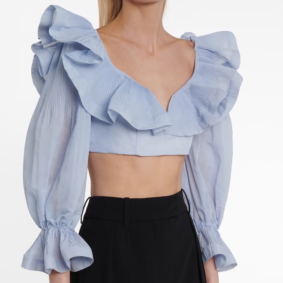 Zimmermann Lovestruck Cropped Ruffle Bodice Top Blouse in Periwinkle - Picture 4 of 16